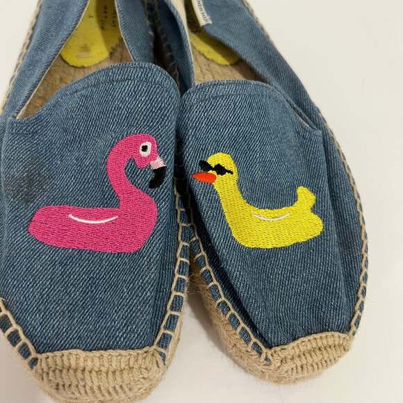 Mary Matson × Soludos Denim Embroidered Flamingo Duck Espadrilles Size 8 - Picture 7 of 10